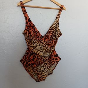 Oscar de la Renta Swimwear Animal Leopard Cheetah Print One Piece Swimsuit sz.16